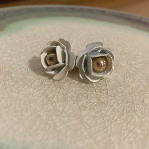White and Gold Rose Earrings